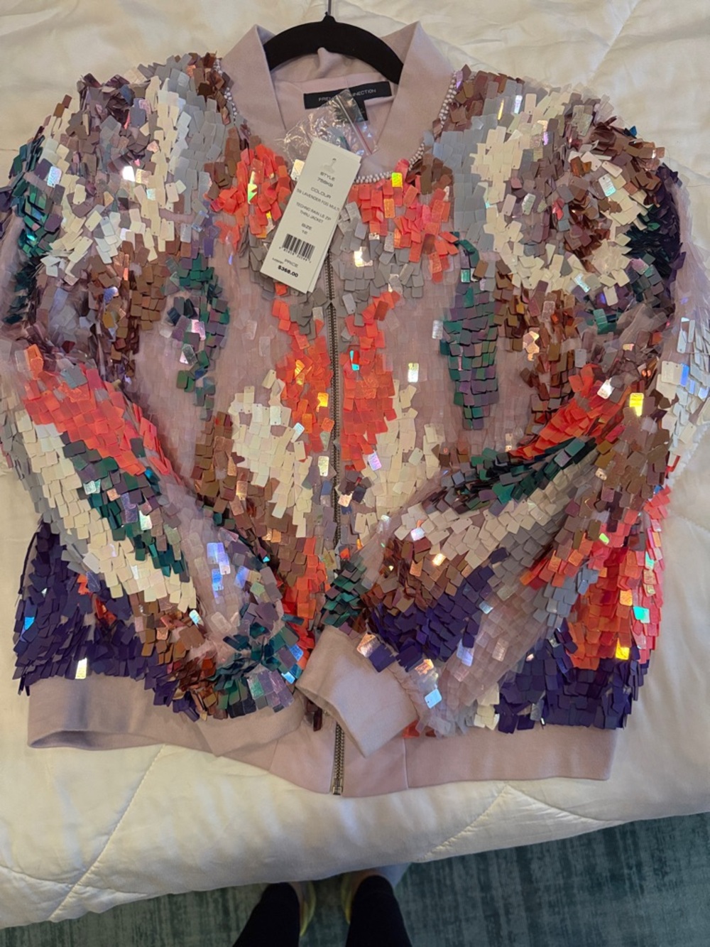 French Connection Lavender Sequin Bomber Jacket